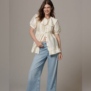 NWT Maeve Puff Sleeve Collared Baby Doll Blouse